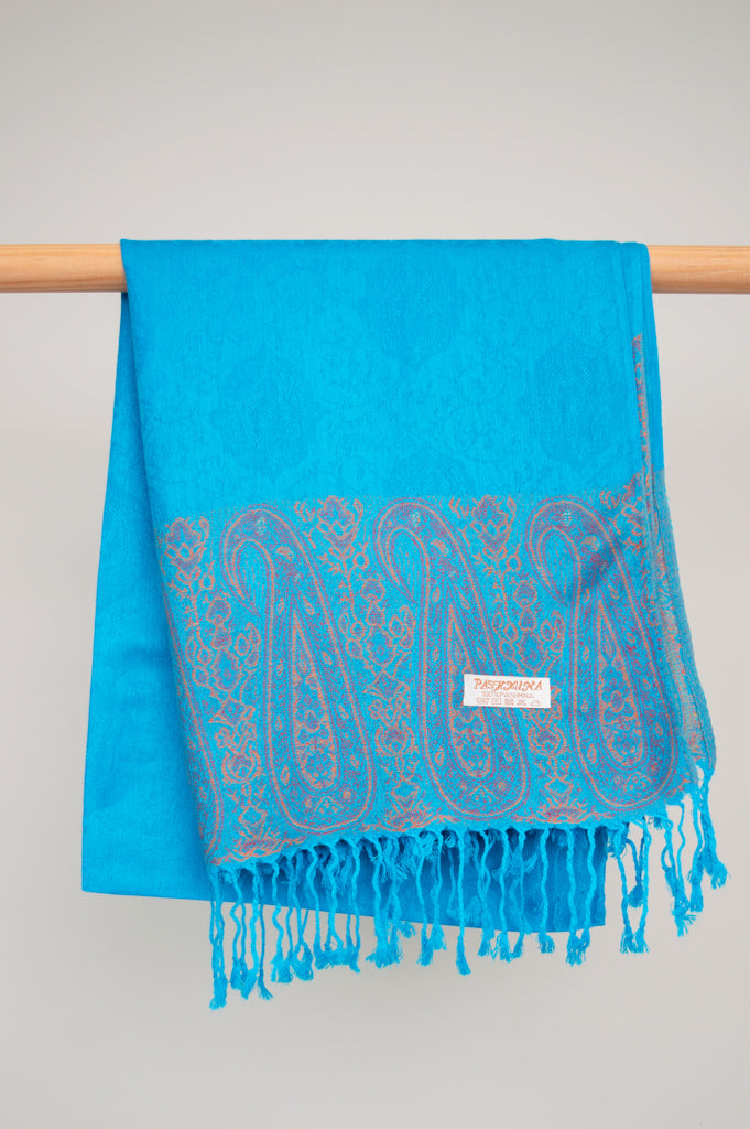 Pashmina Scarf, Aqua Paisley