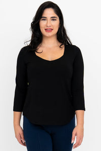 Ritzy 3/4 Slv Top, Black, Bamboo