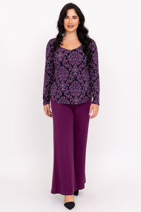 Ritzy L/S Top, Magenta Damask, Bamboo
