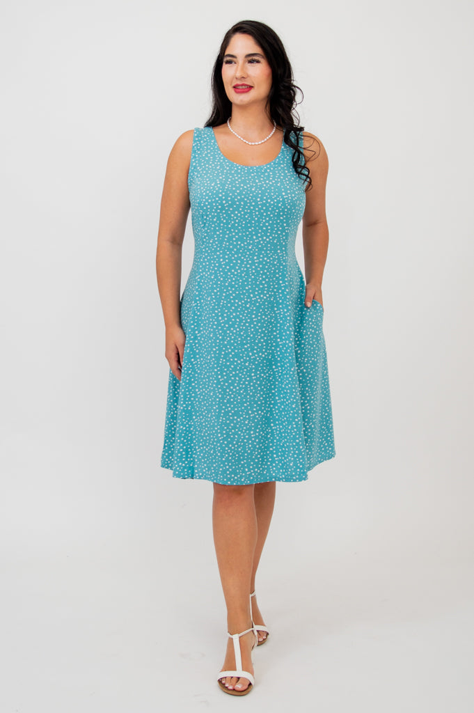 Sara Dress, Denim Polka