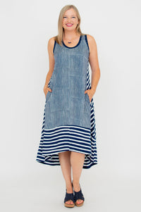 Shaina Dress, Indigo Stripe