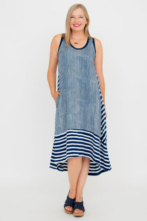 Shaina Dress, Indigo Stripe