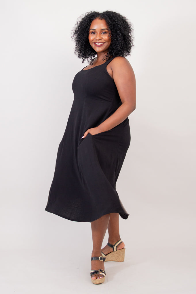 Shauna Dress, Black, Linen Bamboo