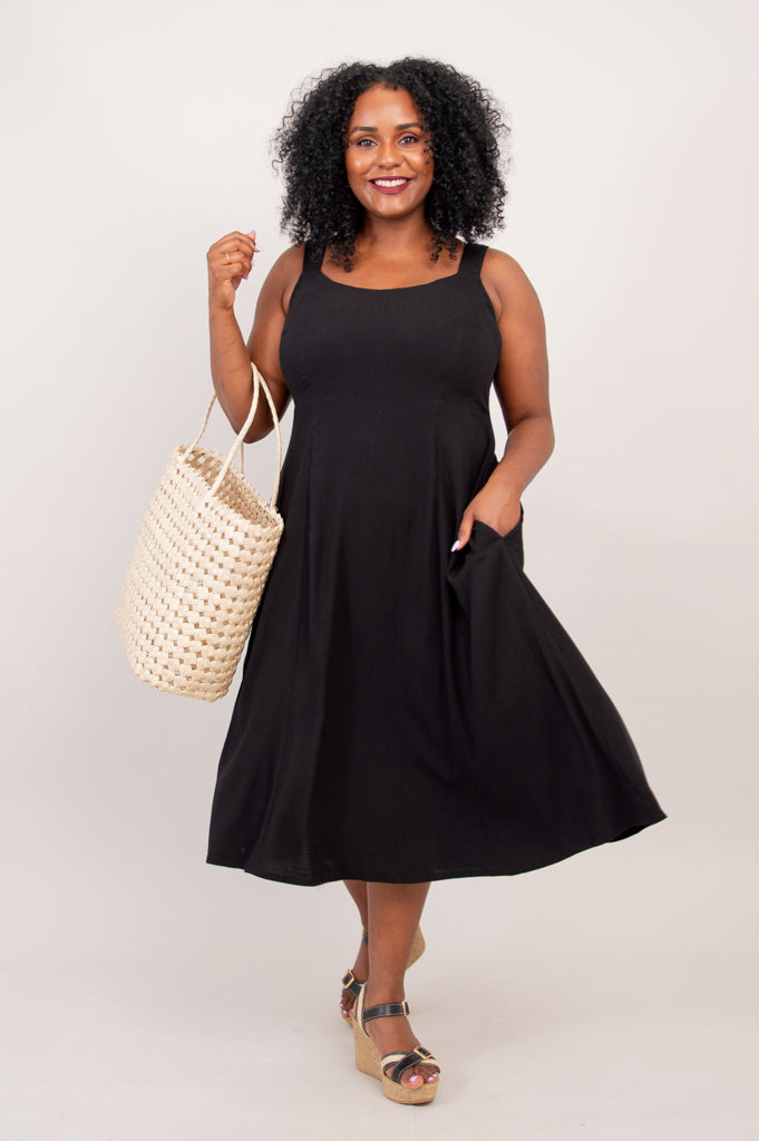 Shauna Dress, Black, Linen Bamboo