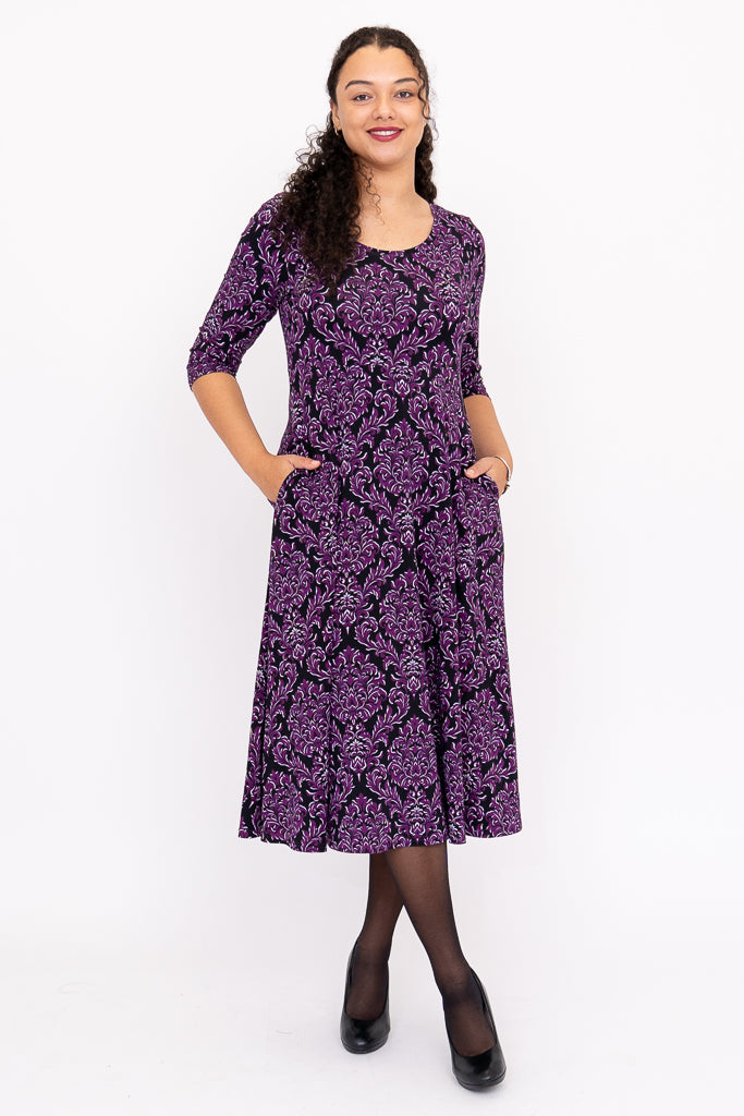 Soul Dress, Magenta Damask, Bamboo