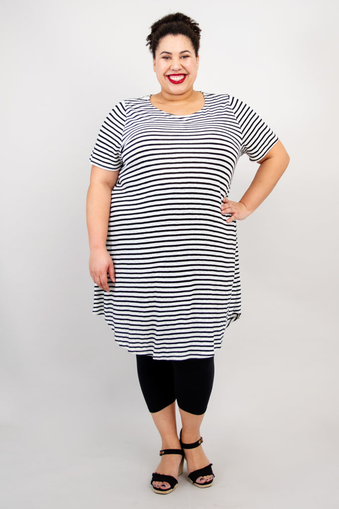 Tommy Dress, Blk White Stripes, Linen