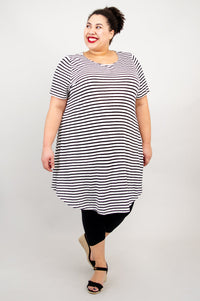 Tommy Dress, Blk White Stripes, Linen