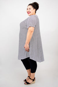 Tommy Dress, Blk White Stripes, Linen