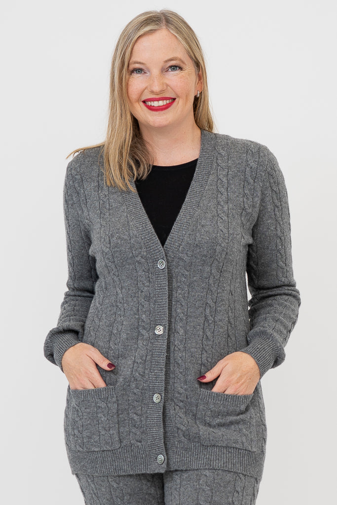 Ventura Cardigan, Grey, Wool Cashmere