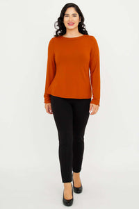 Woman walking forward in Mona Bamboo French Terry Tee and black pants