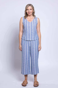 Woman facing forward in Landon cropped capri pants and matching top