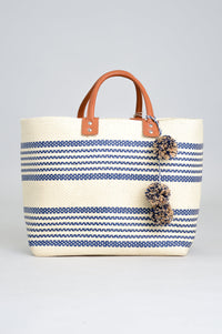 Coraline Handbag, Blue/White, Rattan
