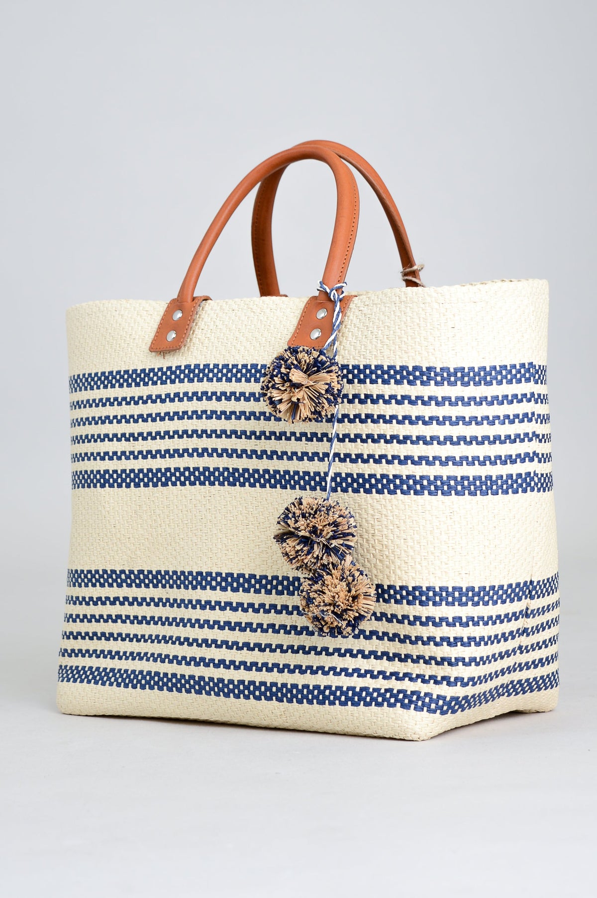 Coraline Handbag, Blue/White, Rattan