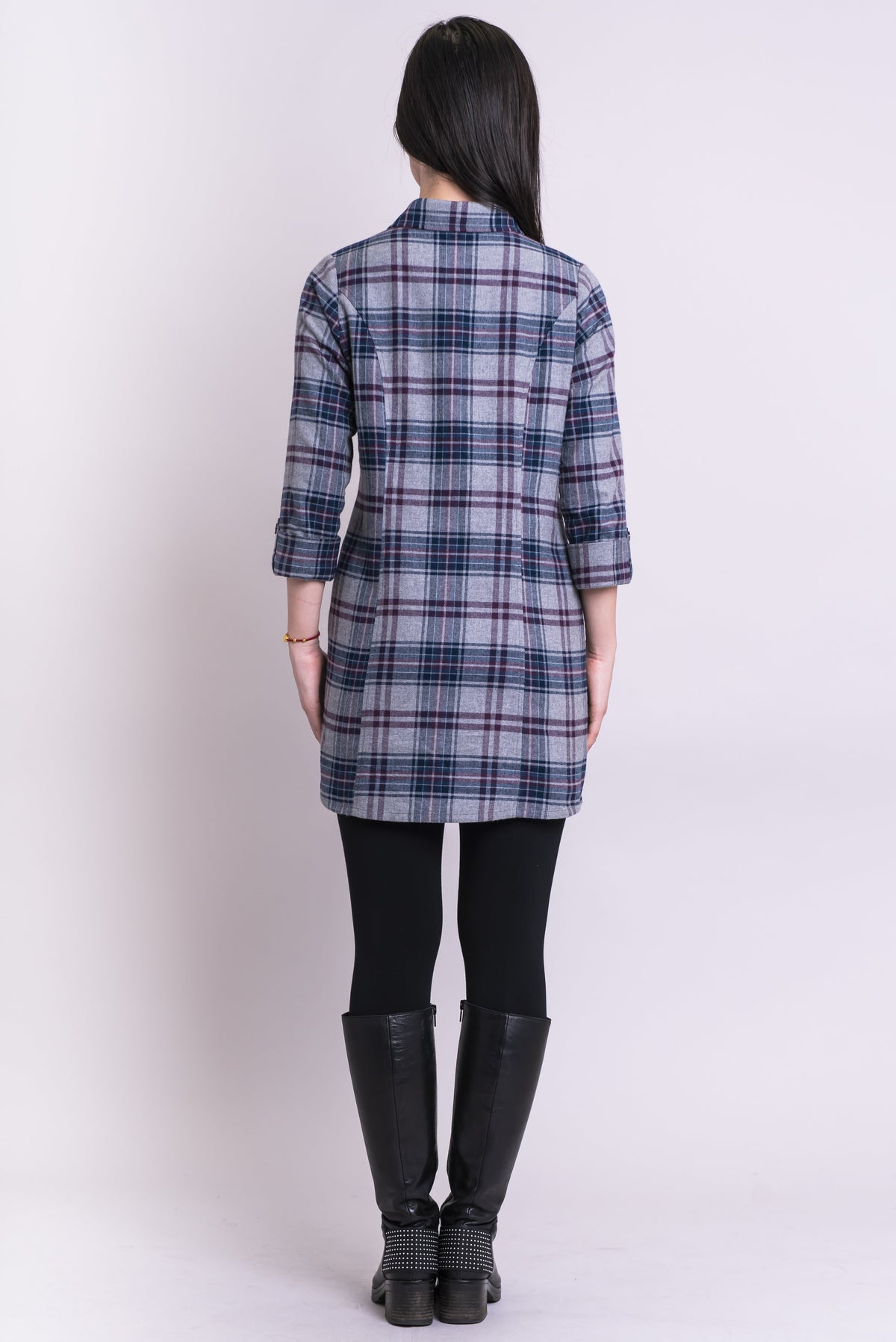 Larissa Tunic, Grey/Indigo Tartan, Cotton Flannel - Blue Sky Clothing Co