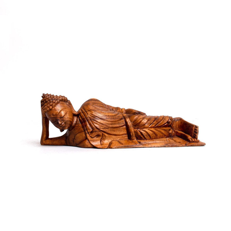 Hand Carved Wooden Buddha, Laying On Side (30.5 cm)