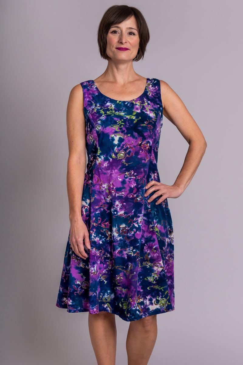 Sara Dress, Purple Palace, Batik Art - Blue Sky Clothing Co