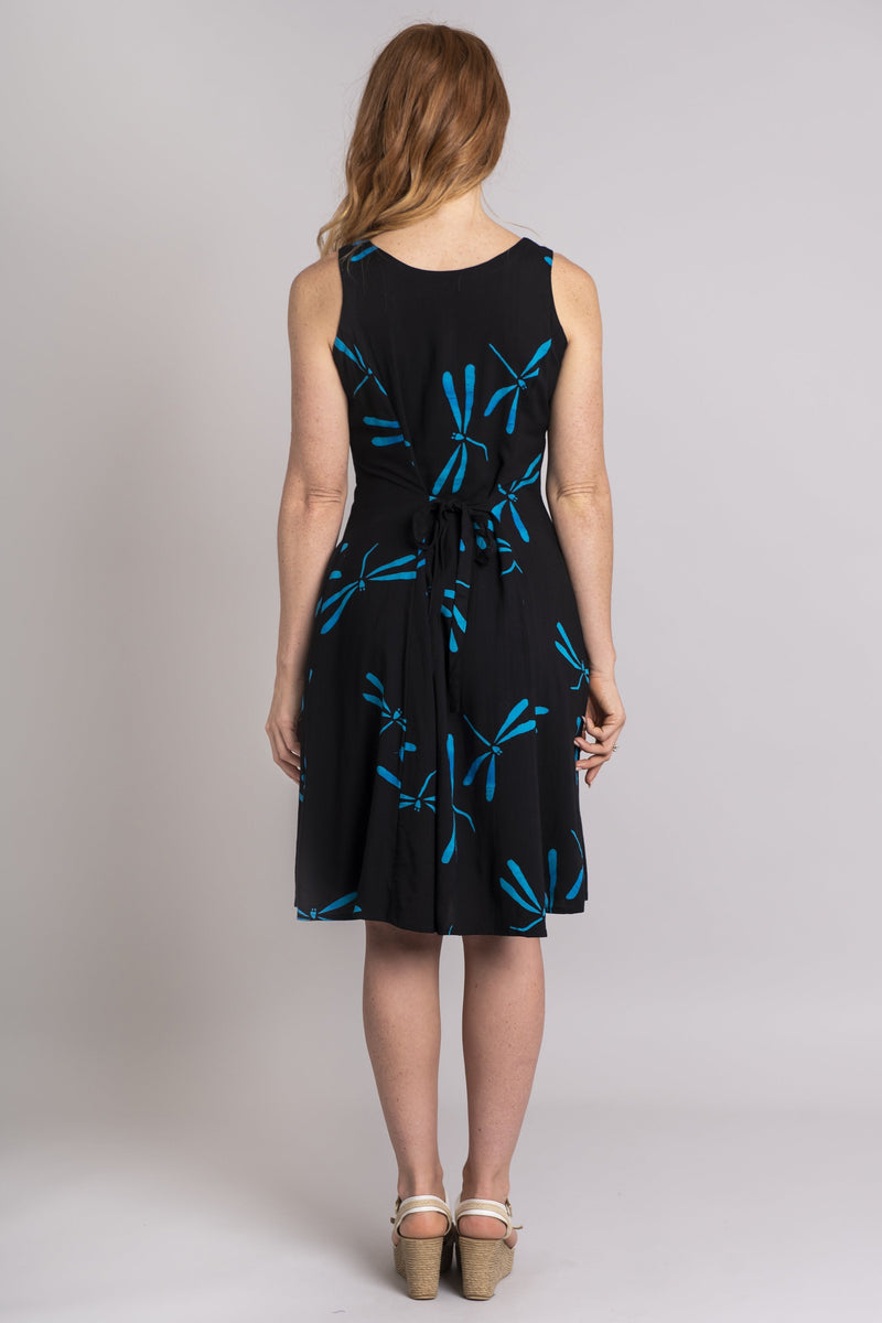 Sweet Sara Dress, Black/Turq Dragonfly - Blue Sky Clothing Co