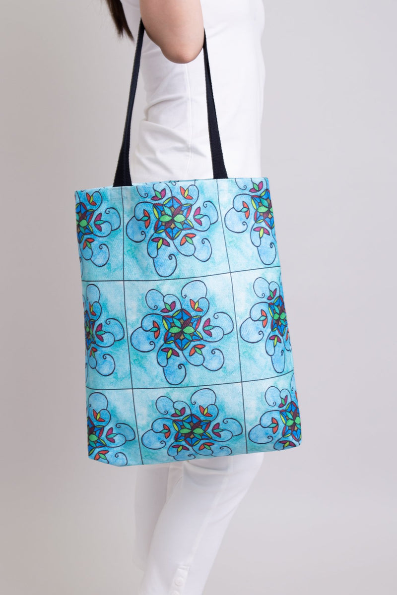 Artwork Totebag, Turquoise Stain Glass, Cotton
